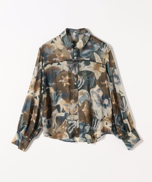 セール】quaranciel:〈洗濯機可能〉シアー フラワー プリント シャツ