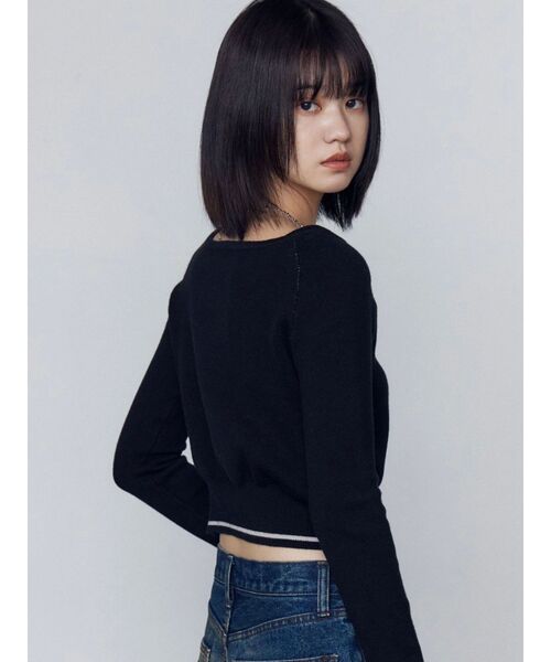 新品未使用◎ EMODA ループドッキングニットトップス EMODA エモダ リボン オフショルダー トップ リブ ニット 半袖