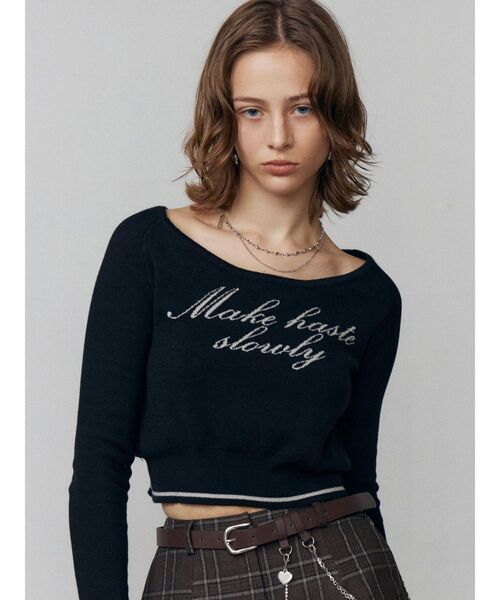 EMODA（エモダ）の「フロントロゴクロップニット（ニット/セーター・レディース・グレー/ブラック/ベージュ・FREE）」の21枚目の写真