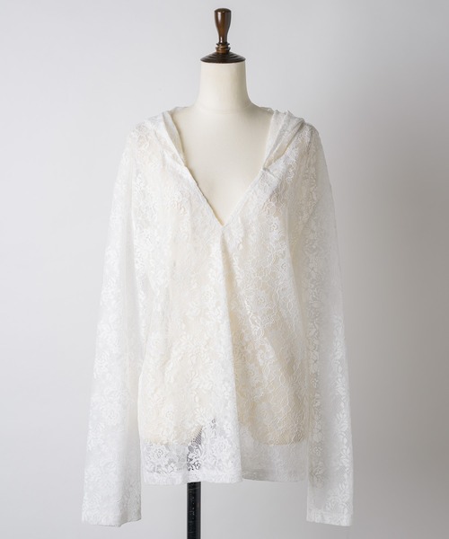 yae（ヤエ）の「lace hoodie / レースフーディー（Tシャツ/カットソー・レディース・ブラック/レッド/ホワイト/ライトパープル・FREE）」の15枚目の写真