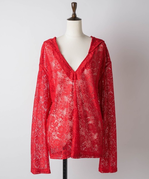 yae（ヤエ）の「lace hoodie / レースフーディー（Tシャツ/カットソー・レディース・ブラック/レッド/ホワイト/ライトパープル・FREE）」の18枚目の写真