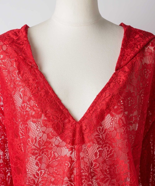 yae（ヤエ）の「lace hoodie / レースフーディー（Tシャツ/カットソー・レディース・ブラック/レッド/ホワイト/ライトパープル・FREE）」の10枚目の写真