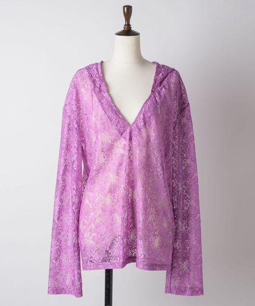 yae（ヤエ）の「lace hoodie / レースフーディー（Tシャツ/カットソー・レディース・ブラック/レッド/ホワイト/ライトパープル・FREE）」の16枚目の写真