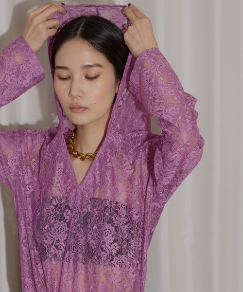 yae（ヤエ）の「lace hoodie / レースフーディー（Tシャツ/カットソー・レディース・ブラック/レッド/ホワイト/ライトパープル・FREE）」の22枚目の写真