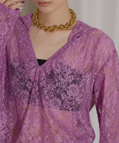 yae(ヤエ)の「Lace hoodie / レースフーディー(Tシャツ/カットソー・レディース・ブラック/レッド/ホワイト/ライトパープル・FREE)」の22枚目の写真