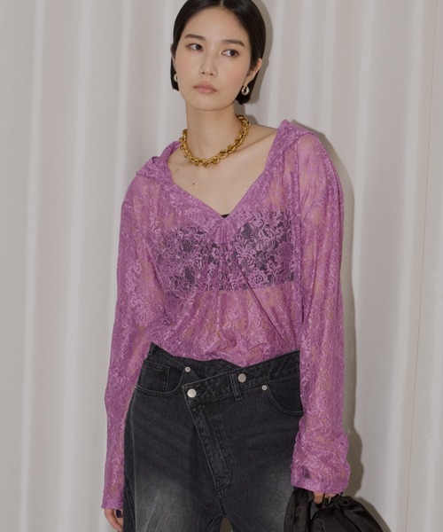 yae（ヤエ）の「lace hoodie / レースフーディー（Tシャツ/カットソー・レディース・ブラック/レッド/ホワイト/ライトパープル・FREE）」の21枚目の写真