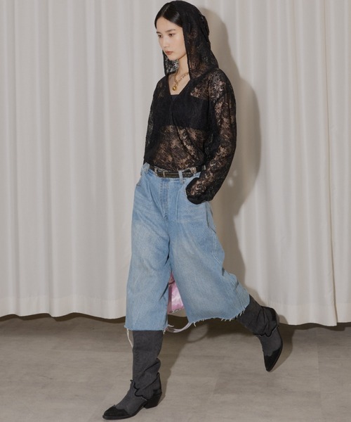 yae（ヤエ）の「lace hoodie / レースフーディー（Tシャツ/カットソー・レディース・ブラック/レッド/ホワイト/ライトパープル・FREE）」の5枚目の写真