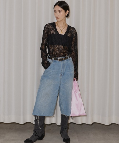 yae（ヤエ）の「lace hoodie / レースフーディー（Tシャツ/カットソー・レディース・ブラック/レッド/ホワイト/ライトパープル・FREE）」の6枚目の写真