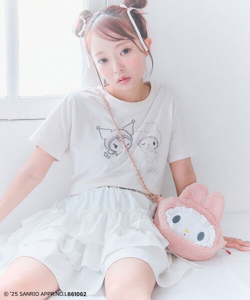 sanrio(サンリオ)の「メロクロキラキラTシャツ(Tシャツ/カットソー・レディース・オフホワイト/ラベンダー/ピンク・FREE)」の1枚目の写真