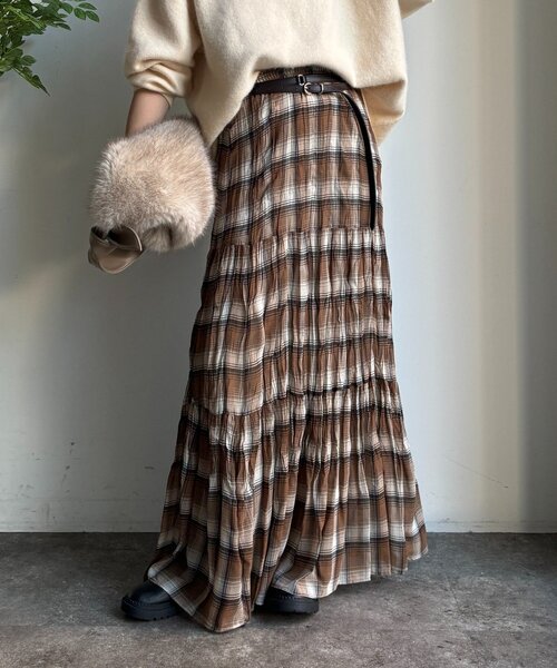 DouDou（ドゥドゥ）の「チェックワッシャースカート（スカート・レディース・ブラウン/ブラック・FREE）」の19枚目の写真