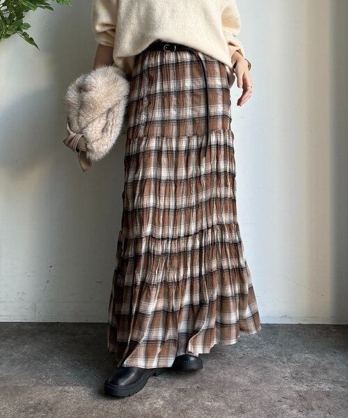 DouDou（ドゥドゥ）の「チェックワッシャースカート（スカート・レディース・ブラウン/ブラック・FREE）」の17枚目の写真