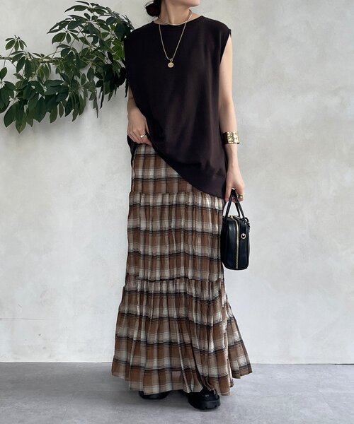 DouDou（ドゥドゥ）の「チェックワッシャースカート（スカート・レディース・ブラウン/ブラック・FREE）」の14枚目の写真