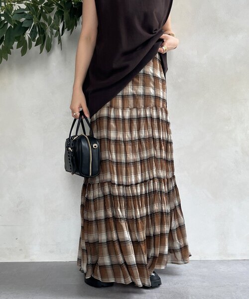 DouDou（ドゥドゥ）の「チェックワッシャースカート（スカート・レディース・ブラウン/ブラック・FREE）」の12枚目の写真