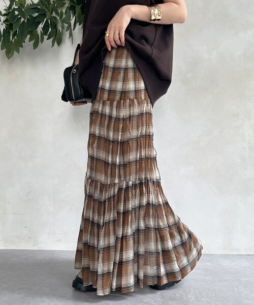 DouDou（ドゥドゥ）の「チェックワッシャースカート（スカート・レディース・ブラウン/ブラック・FREE）」の10枚目の写真