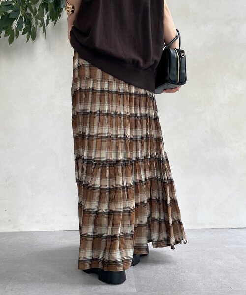 DouDou（ドゥドゥ）の「チェックワッシャースカート（スカート・レディース・ブラウン/ブラック・FREE）」の9枚目の写真