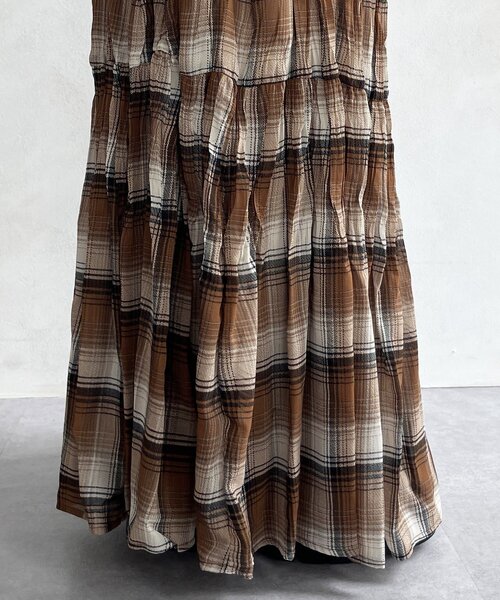 DouDou（ドゥドゥ）の「チェックワッシャースカート（スカート・レディース・ブラウン/ブラック・FREE）」の3枚目の写真