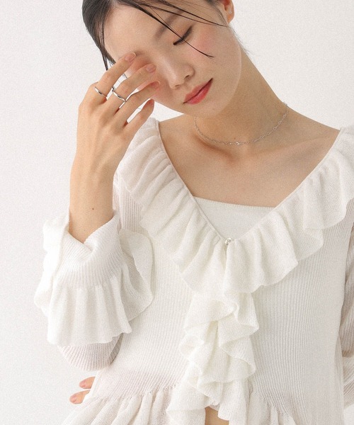 フォクシー Petit Ruffle ベージュフリルカーディガン 美品 美品》フォクシー フリルカーディガン 定価7.4万 限定カラー 雑誌掲載