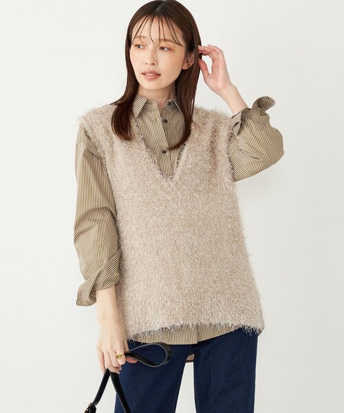 SHIPS Colors:〈手洗い可能〉フェイク フェザー Vネック ベスト