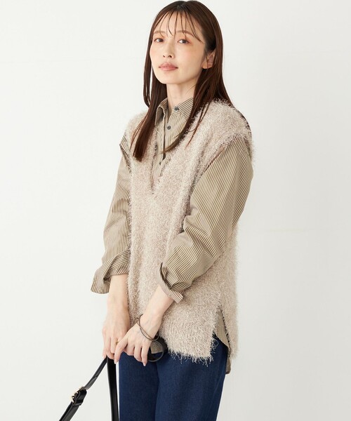 SHIPS Colors:〈手洗い可能〉フェイク フェザー Vネック ベスト