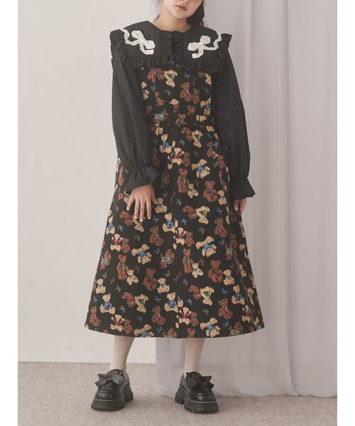 merry jenny(メリージェニー)の「bear and bearジャガードジャンスカ(ジャンパースカート・レディース・ブラック/アイボリー/ブラウン・FREE)」の3枚目の写真