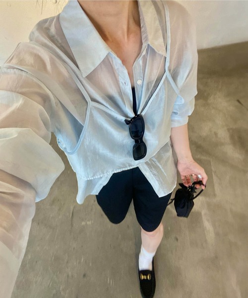 アンサンブル ビスチェ付きシアーシャツ(kiharu select) / 長袖 2点セット セットアイテム カラーシャツ シアートップス シースルー ビスチェ付きシアーシャツ(kiharu select) / 長袖 2点セット