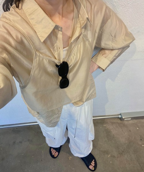 アンサンブル ビスチェ付きシアーシャツ(kiharu select) / 長袖 2点セット セットアイテム カラーシャツ シアートップス シースルー ビスチェ付きシアーシャツ(kiharu select) / 長袖 2点セット