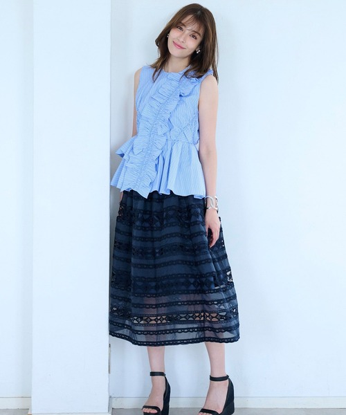 Chesty（チェスティー）の「シアーレーススカート（スカート・レディース・オフホワイト/ブルー/ネイビー・0/1）」の8枚目の写真