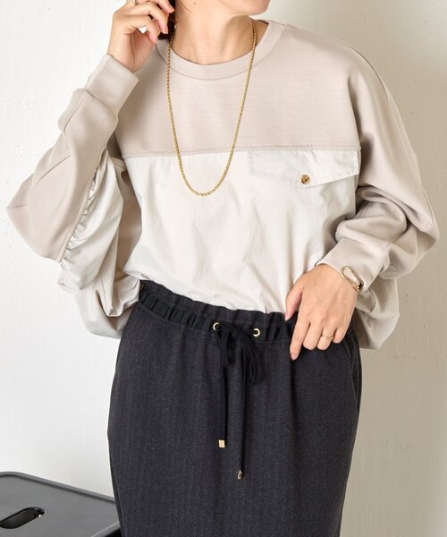 Jena espace merveilleux フハク切替ダンボールカットソー 洗濯機OK/一部WEB限定カラー】フハク切替ダンボールカットソー