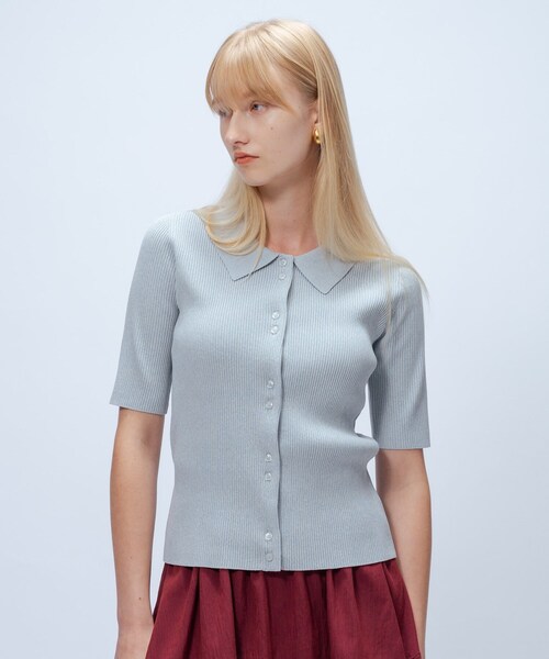 cloenc（クロエンス）の「【マシンウォッシュ】ポロカラープルオーバー（ニット/セーター・レディース・ワイン系2/ブラック系3/サックスブルー系3・02）」の3枚目の写真