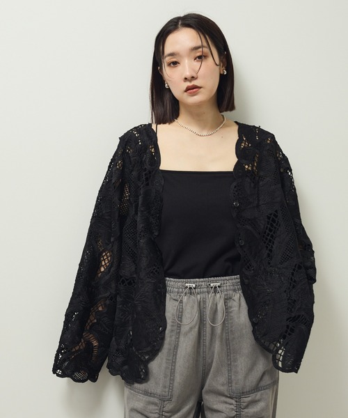 ELENCARE DUE(エレンカーレデュエ)の「・ELENCARE DUE レーシーカーディガン(カーディガン/ボレロ・レディース・キャメル/カーキ/ブラック/アイボリー・FREE)」の1枚目の写真