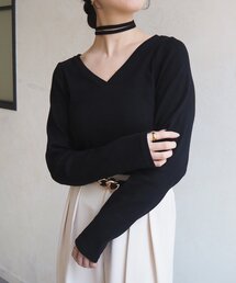 Thevon | チョーカー付きVネックリブプルオーバー(Tシャツ/カットソー)