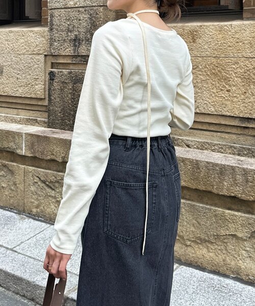 Thevon（ゼボン）の「チョーカー付きVネックリブプルオーバー（Tシャツ/カットソー・レディース・ブラウン/オフホワイト/ブラック・FREE）」の6枚目の写真