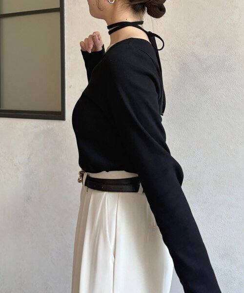 Thevon（ゼボン）の「チョーカー付きVネックリブプルオーバー（Tシャツ/カットソー・レディース・ブラウン/オフホワイト/ブラック・FREE）」の20枚目の写真