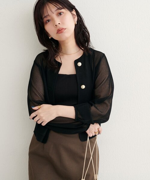 natural couture（ナチュラルクチュール）の「【WEB限定】ラッセルノーカラー羽織ジャケット（ノーカラージャケット・レディース・ブラック/ベージュ/オフホワイト/グレー・FREE）」の3枚目の写真