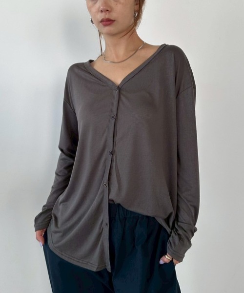 HANNE(アン)の「Vネックシアーカーディガン(カーディガン/ボレロ・レディース・イエロー/ホワイト/チャコールグレー・FREE)」の3枚目の写真