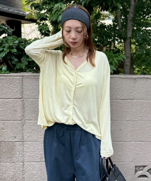 HANNE(アン)の「Vネックシアーカーディガン(カーディガン/ボレロ・レディース・イエロー/ホワイト/チャコールグレー・FREE)」の2枚目の写真