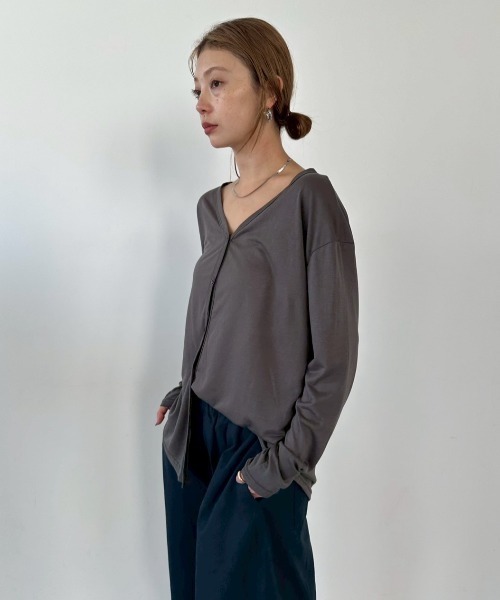 HANNE(アン)の「Vネックシアーカーディガン(カーディガン/ボレロ・レディース・イエロー/ホワイト/チャコールグレー・FREE)」の13枚目の写真
