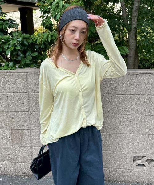 HANNE(アン)の「Vネックシアーカーディガン(カーディガン/ボレロ・レディース・イエロー/ホワイト/チャコールグレー・FREE)」の8枚目の写真