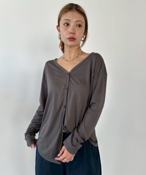 HANNE(アン)の「Vネックシアーカーディガン(カーディガン/ボレロ・レディース・イエロー/ホワイト/チャコールグレー・FREE)」の14枚目の写真
