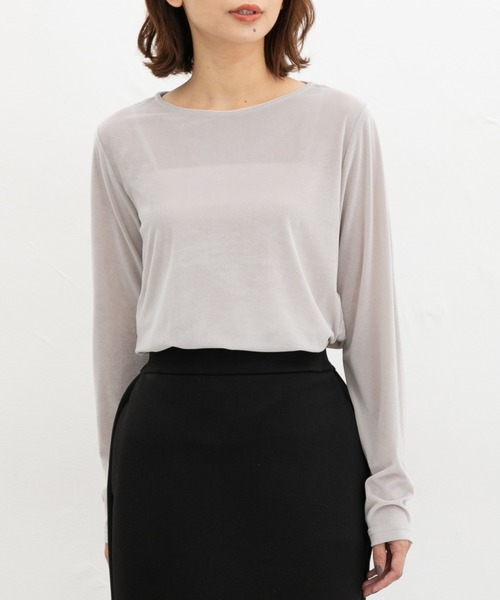 Honeys（ハニーズ）の「ベロアトップス（Tシャツ/カットソー・レディース・ブルー/グレイッシュベージュ/スモークピンク/スミクロ/モカ・L/LL/M/S）」の3枚目の写真