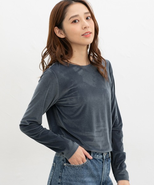 Honeys（ハニーズ）の「ベロアトップス（Tシャツ/カットソー・レディース・ブルー/グレイッシュベージュ/スモークピンク/スミクロ/モカ・L/LL/M/S）」の12枚目の写真