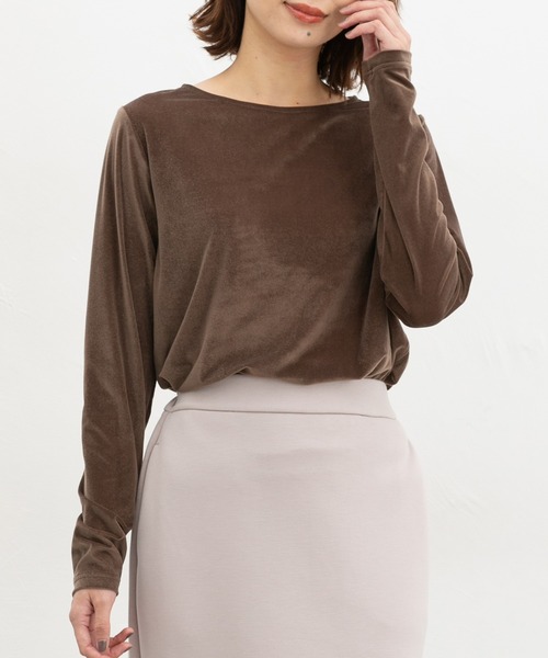 Honeys（ハニーズ）の「ベロアトップス（Tシャツ/カットソー・レディース・ブルー/グレイッシュベージュ/スモークピンク/スミクロ/モカ・L/LL/M/S）」の19枚目の写真