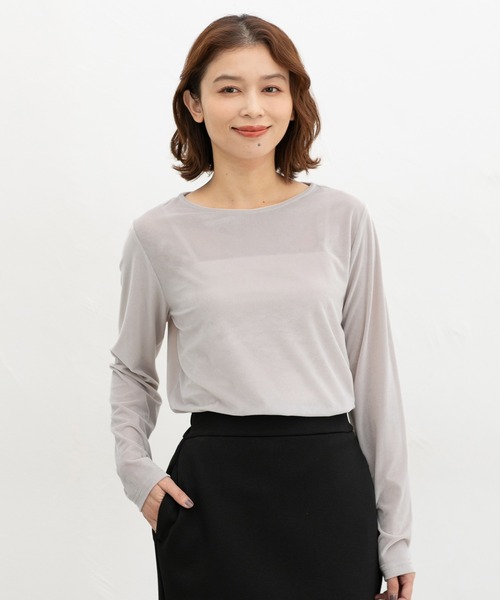 Honeys（ハニーズ）の「ベロアトップス（Tシャツ/カットソー・レディース・ブルー/グレイッシュベージュ/スモークピンク/スミクロ/モカ・L/LL/M/S）」の16枚目の写真