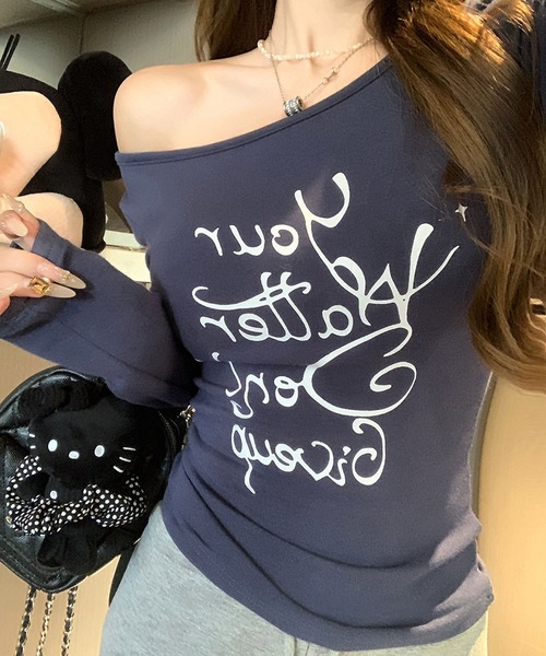 MAISON DE THERESE(メゾン ド テレーズ)の「pure セクシー スタイルのオフショルダーTシャツ(Tシャツ/カットソー・レディース・グレー/ネイビー・S)」の2枚目の写真