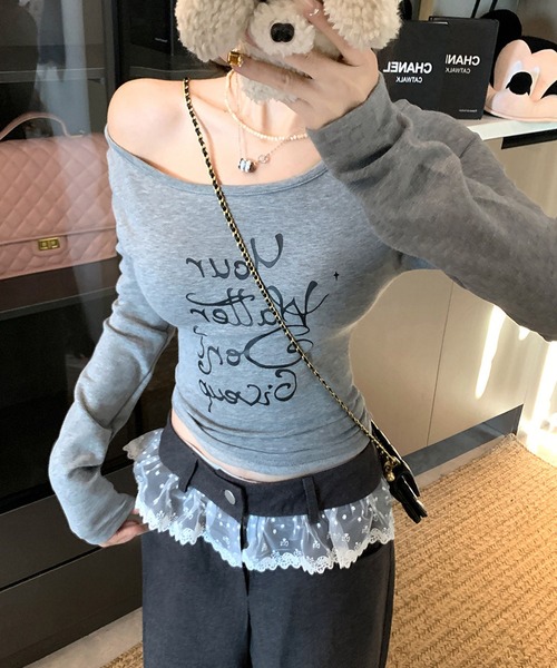 MAISON DE THERESE(メゾン ド テレーズ)の「pure セクシー スタイルのオフショルダーTシャツ(Tシャツ/カットソー・レディース・グレー/ネイビー・S)」の9枚目の写真