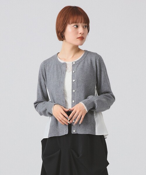 Ray BEAMS（レイビームス）の「異素材 キリカエ カーディガン [手洗い可]（カーディガン/ボレロ・レディース・ライトグレー/ブラック・ONE SIZE）」の2枚目の写真