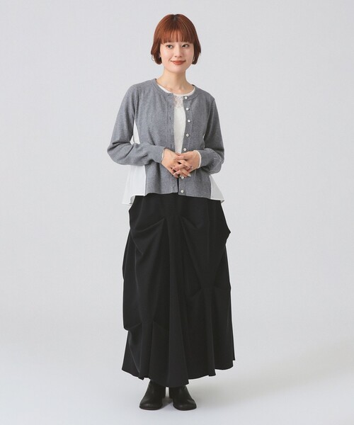 Ray BEAMS（レイビームス）の「異素材 キリカエ カーディガン [手洗い可]（カーディガン/ボレロ・レディース・ライトグレー/ブラック・ONE SIZE）」の3枚目の写真