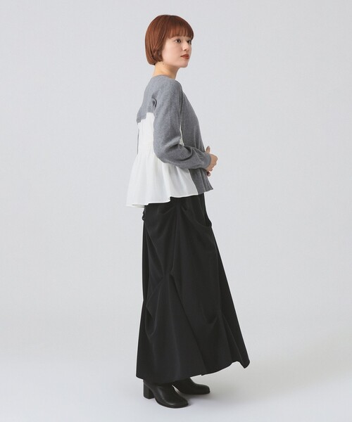 Ray BEAMS（レイビームス）の「異素材 キリカエ カーディガン [手洗い可]（カーディガン/ボレロ・レディース・ライトグレー/ブラック・ONE SIZE）」の4枚目の写真