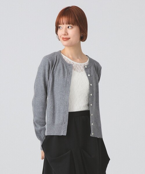 Ray BEAMS（レイビームス）の「異素材 キリカエ カーディガン [手洗い可]（カーディガン/ボレロ・レディース・ライトグレー/ブラック・ONE SIZE）」の6枚目の写真
