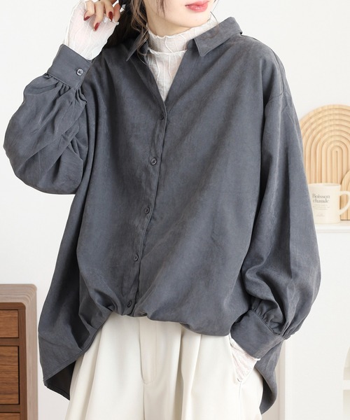 mitis(ミティス)の「mitis ピーチ起毛スキッパーブラウス(シャツ/ブラウス・レディース・チャコール/ベージュ/カーキ・M)」の2枚目の写真